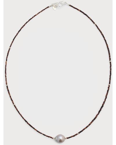 Jan Leslie Beaded Shell Necklace With Freshwater Pearl Center - Metallic