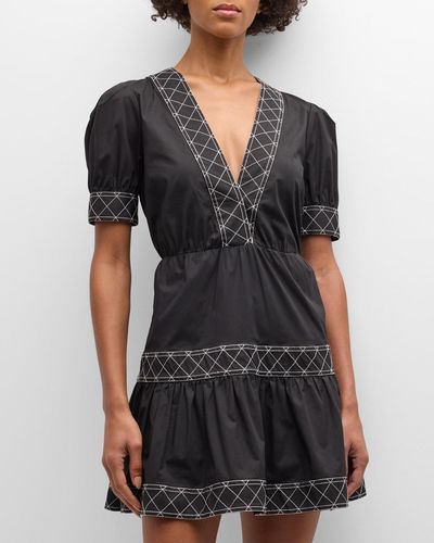MILLY Embroidered Cotton Poplin Mini Dress - Black