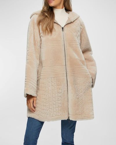 Gorski Reversible Shearling Lamb Parka Jacket With Grooved Pattern - Natural