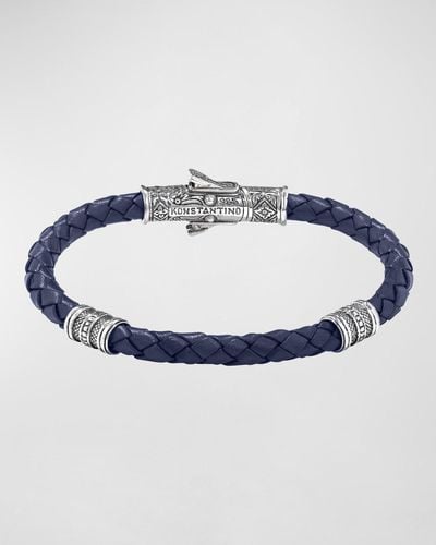 Konstantino Braided Leather Bracelet W/ Sterling - Blue