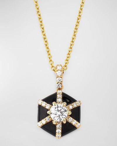 Goshwara Queen Hexagon Enamel And Diamond Pendant Necklace - Metallic