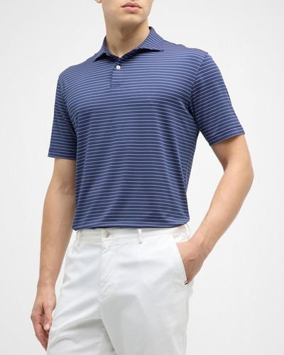 Peter Millar Duet Stripe Performance Jersey Polo Shirt - Blue