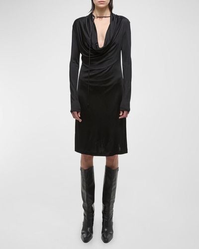 Helmut Lang Liquid Jersey Cowl-Neck Dress - Black