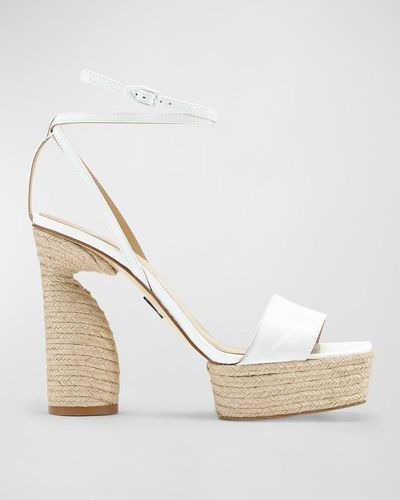 Paul Andrew Patent Ankle-Strap Espadrille Sandals - White