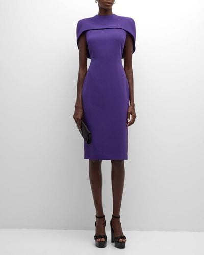 Badgley Mischka Cape-shoulder Sheath Dress - Purple