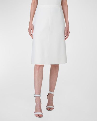 Akris Wool Double Face Stretch A-Line Skirt - White