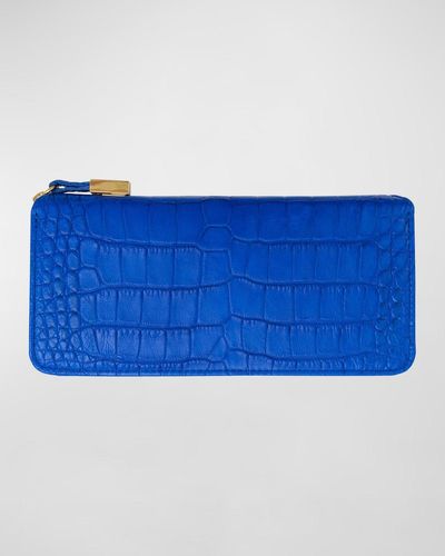 Abas Zip Polished Matte Alligator Continental Wallet - Blue