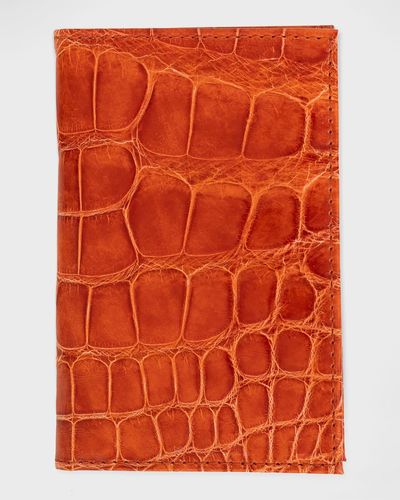 Abas Glazed Alligator Leather Bifold Card Case - Orange