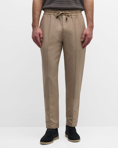 Isaia Cotton-Linen Drawstring Pants - Natural