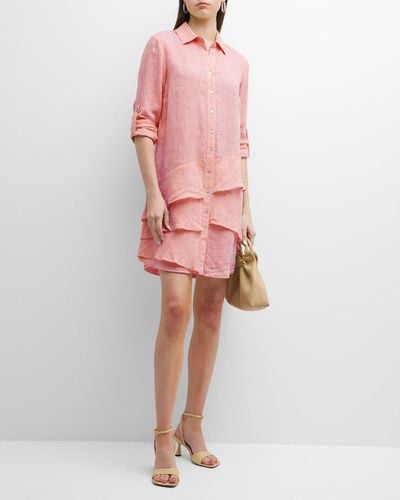 Finley Jenna Ruffle-Trim Linen Shirtdress - Pink