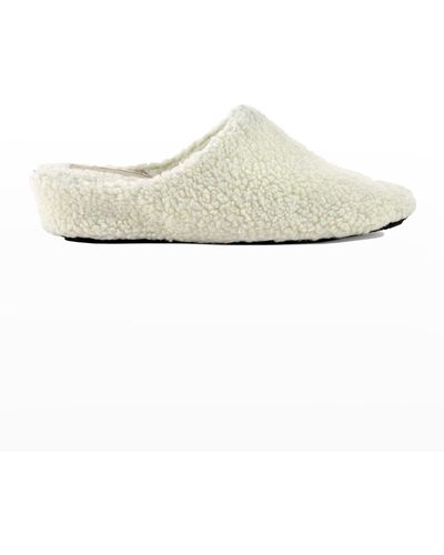 Jacques Levine Faux-Fur Wedge Slippers - White