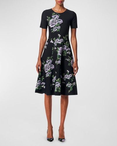 Carolina Herrera Fit-And-Flare Floral Print Knit Dress - Black