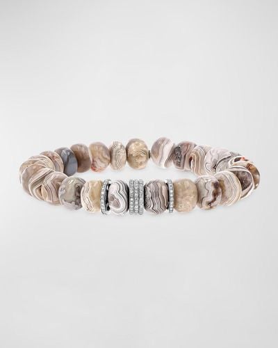 Sheryl Lowe Cream Agate Beaded Bracelet With Pave Diamonds - Multicolor