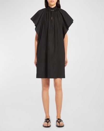 Max Mara Studio Sospiro Ruched Cutout Cotton Poplin Mini Dress - Black