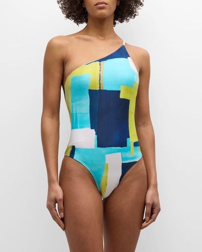 Lenny Niemeyer Abstract One-shoulder One-piece Swimsuit - Blue