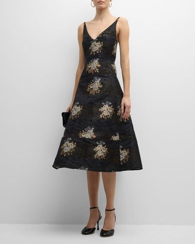 Erdem Doris Metallic Rose Jacquard Bustier Midi Dress - Black