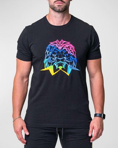 Maceoo Neon Embroidered T-Shirt - Blue