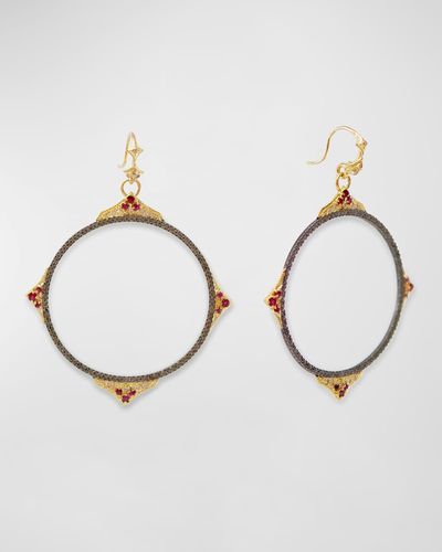Armenta Diamond And Ruby Pointed Hoop Earrings - Metallic