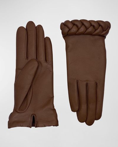 Agnelle Edith Braided Leather Gloves - Brown