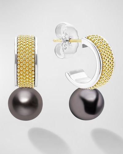 Lagos Sterling 18K Luna Pearl Lux Hoop Earrings - Metallic