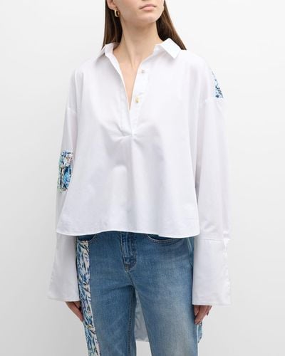 Hellessy Myles Sequin Panel High-Low Collared Shirt - White
