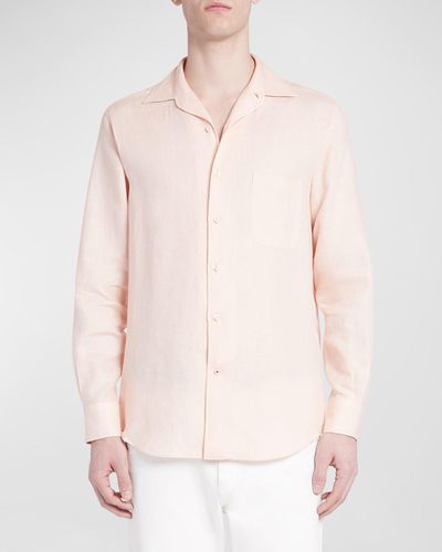 Loro Piana Andrew Long-sleeve Linen Shirt - Pink