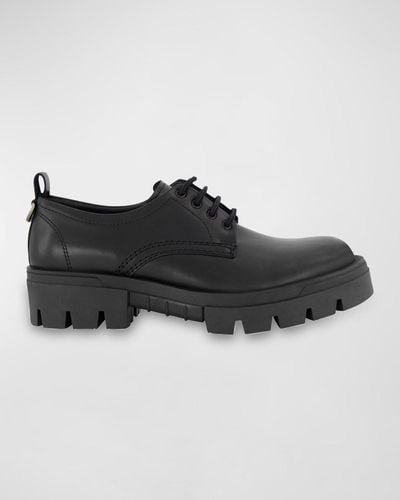 Karl Lagerfeld Plain Toe Leather Derby Shoes - Black