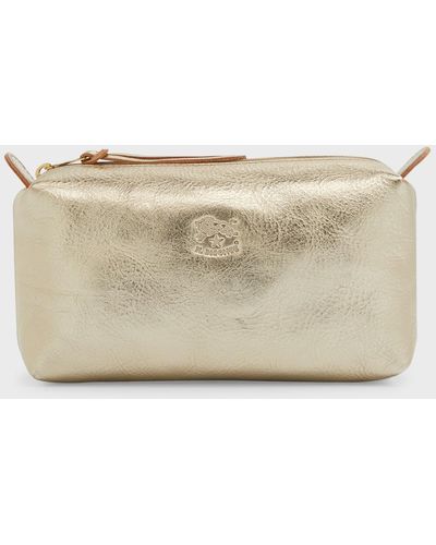 Il Bisonte Classic Zip Leather Cosmetic Bag - Natural