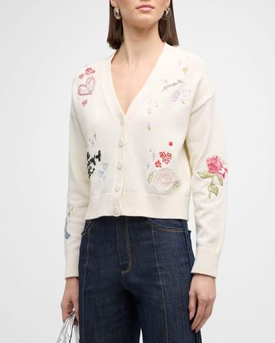 Cinq À Sept Nyla Daydream Doodles Embroidered Cardigan - White