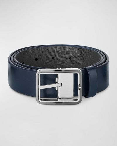 Montblanc Rectangle-Buckle Reversible Leather Belt, 35Mm - Blue