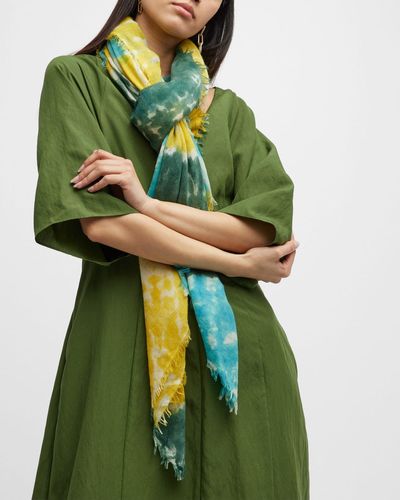 Bajra Tie-dye Wool & Silk Square Scarf - Green