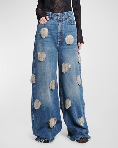 Stella McCartney Crystal Fringe Dot Wide Leg Jeans - Blue