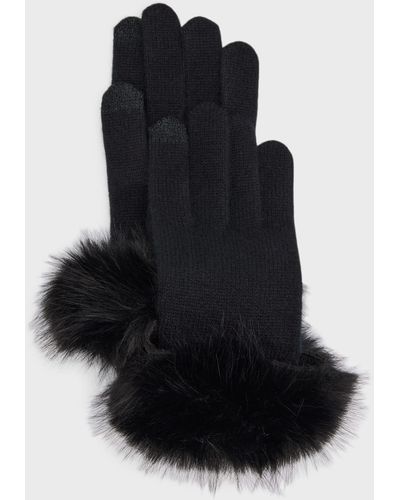 Sofiacashmere Touchscreen Cashmere & Faux Fur Gloves - Black