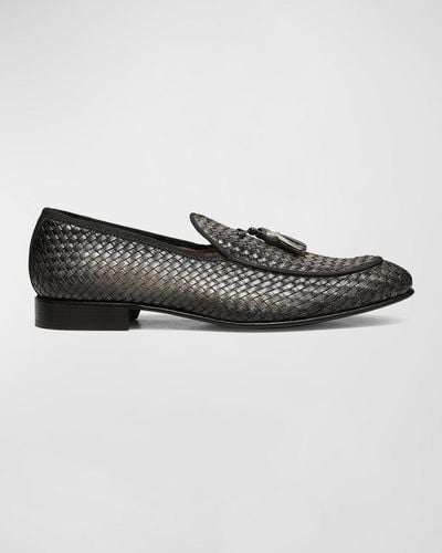 Donald J Pliner Spirro Woven Leather Tassel Loafers - Black