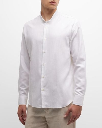 Brioni Cotton Mandarin Collar Sport Shirt - White