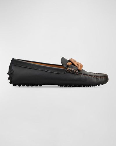 Tod's Gommini Bicolor Chain Driver Penny Loafers - Black