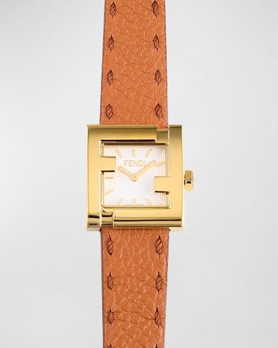 Fendi Square Face Leather Strap Watch - Yellow