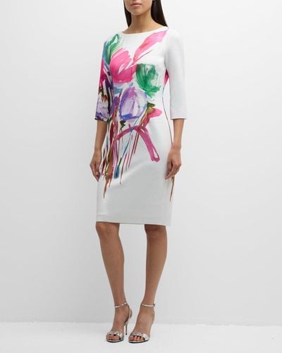 Teri Jon Floral-Print Bodycon Scuba Dress - White