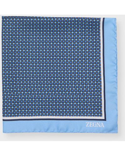 Zegna Pinpoint Quadri Colorati Silk Pocket Square - Blue