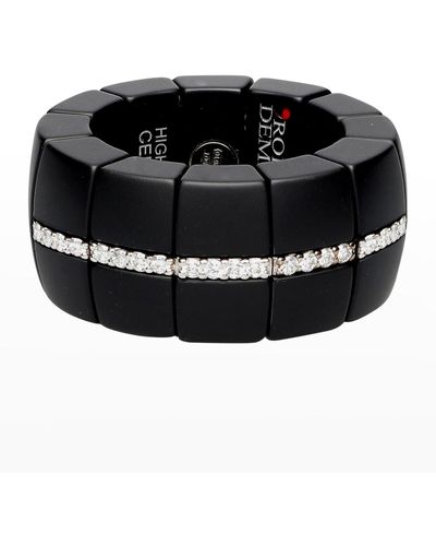 ’ROBERTO DEMEGLIO Ceramic Stretch Ring W/ Diamond Pave, Size 5 - Black