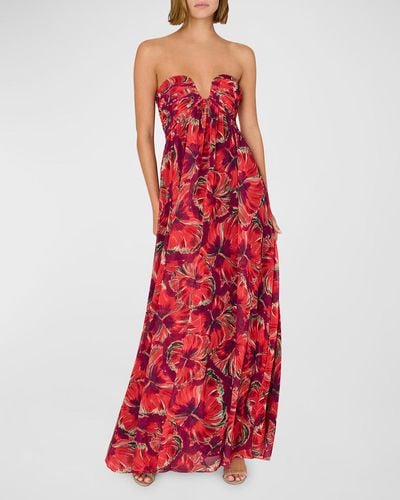 MILLY River Windmill Strapless Empire Maxi Dress - Red