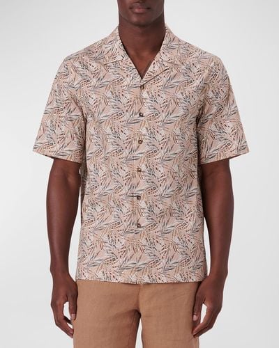 Bugatchi Printed Camp Shirt - Brown