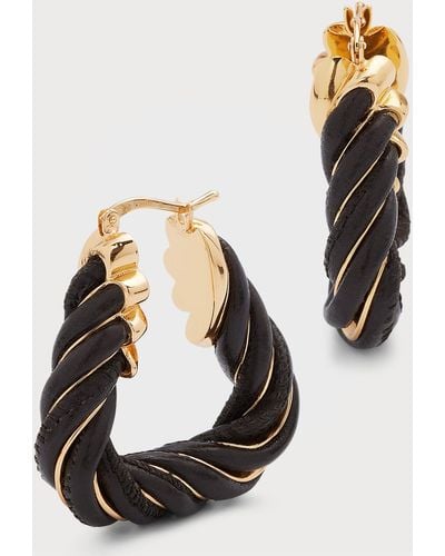 Bottega Veneta Leather Twist Triangle Hoop Earrings - Black
