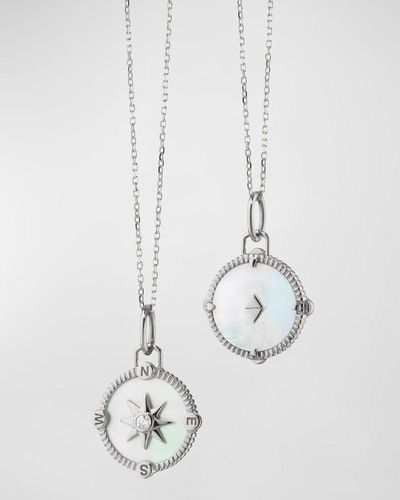 Monica Rich Kosann Sterling Silver Mini Adventure Compass Charm Necklace With Mother-of-pearl And White Sapphire, 18"l