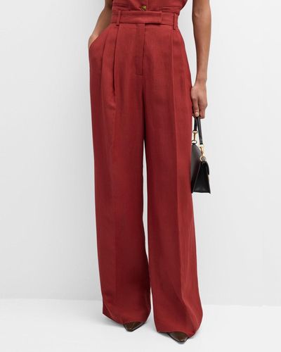 Argent High-Rise Pleated Twill Pants - Red