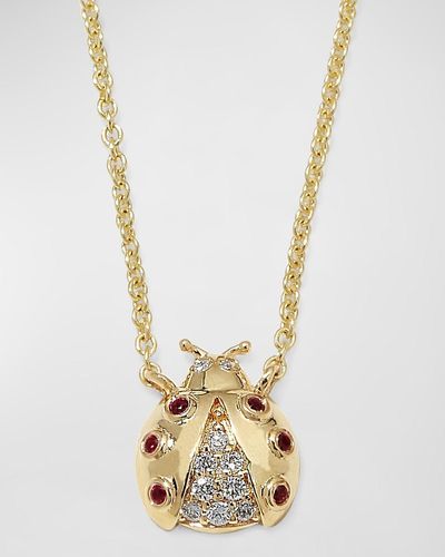 Sydney Evan Small Ruby Ladybug With Open Wings Necklace - Metallic