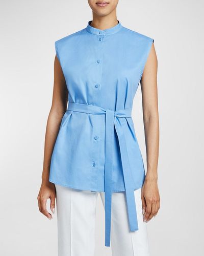 Santorelli Lizette Sleeveless Button-Down Poplin Shirt - Blue