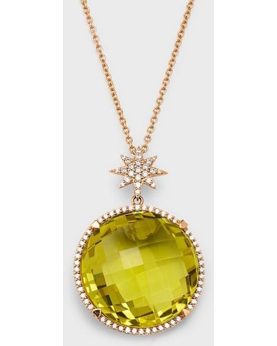Lisa Nik 18k Rose Gold Round Lemon Quartz And Diamond Necklace With Star Bail - Metallic