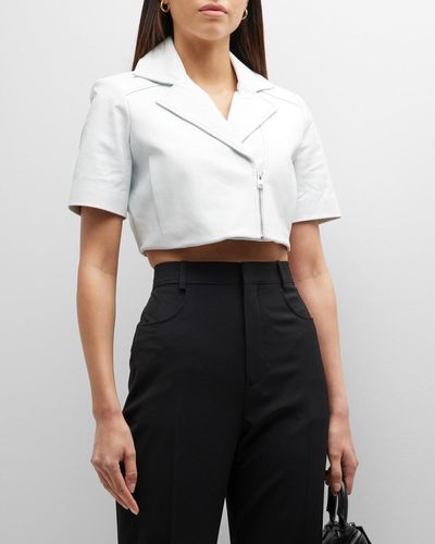 Lamarque Naeva Leather Cropped Short-sleeve Jacket - White
