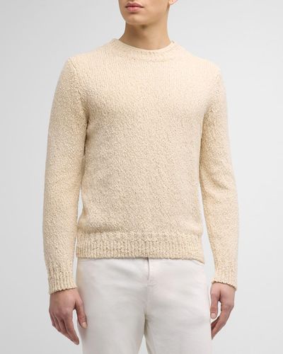 Canali Wool-Cashmere Fisherman Crewneck Sweater - Natural